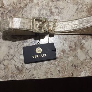 NWT Versace gold leather Swarovski crystals belt